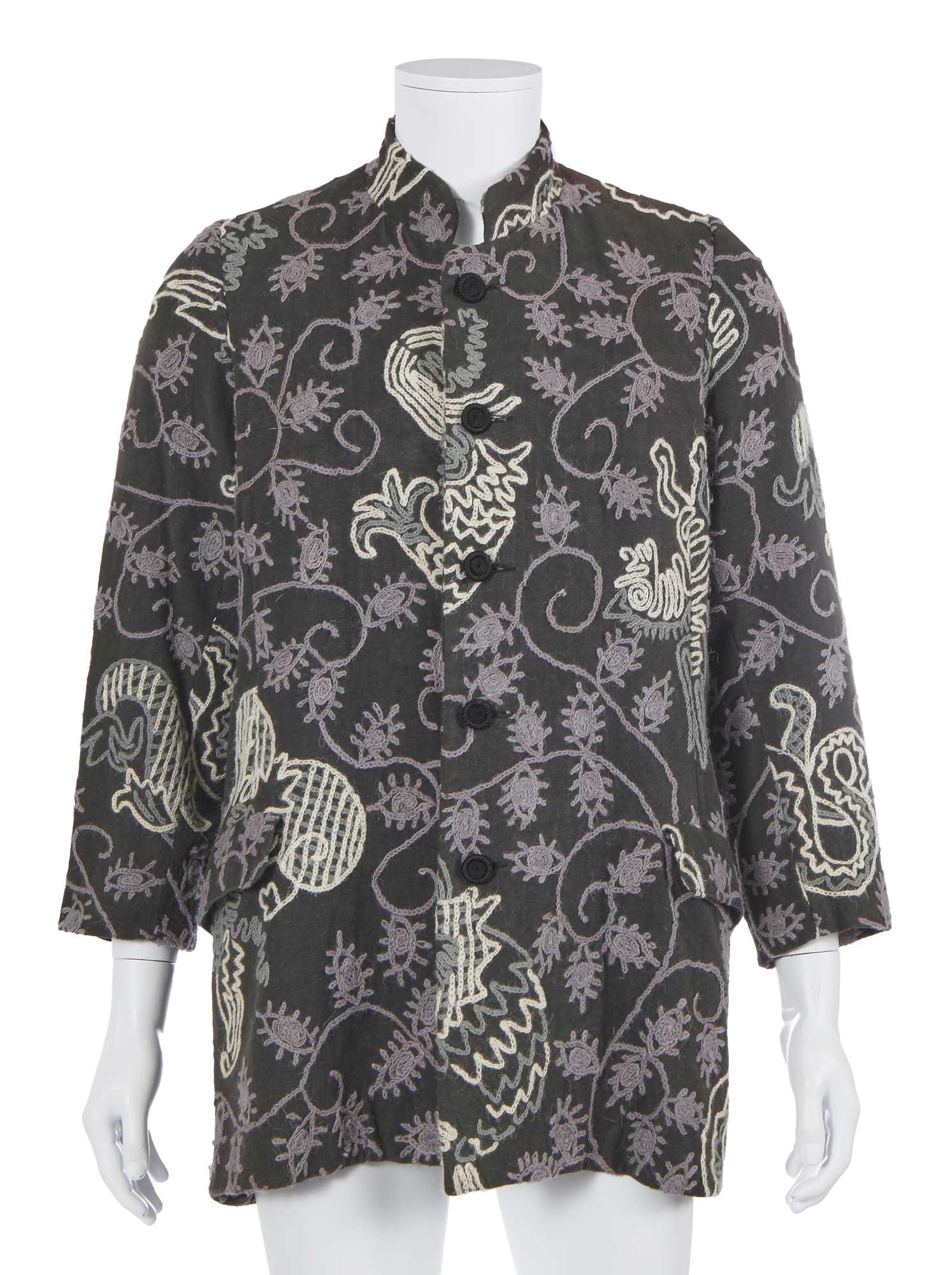 Lot 150 - An English Eccentrics hand-embroidered grey cotton-blend jacket, Autumn-Winter 1987-88