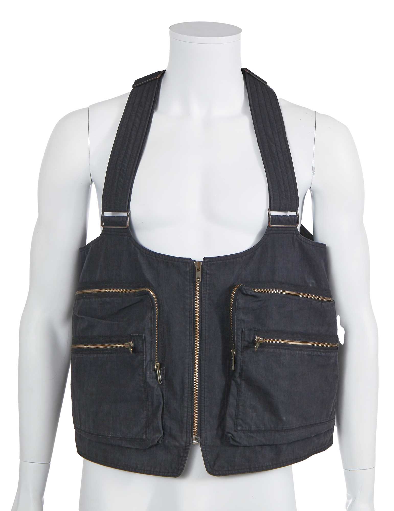 Lot 124 - An Issey Miyake men's navy cotton-blend convertible waistcoat/bag, 1988