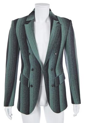 Lot 27 - An Alexander McQueen men's teal and black striped felted wool blazer, 'The Overlook' collection, Autumn-Winter 1999-2000
