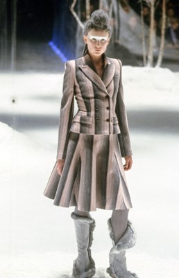 Lot 27 - An Alexander McQueen men's teal and black striped felted wool blazer, 'The Overlook' collection, Autumn-Winter 1999-2000