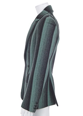 Lot 27 - An Alexander McQueen men's teal and black striped felted wool blazer, 'The Overlook' collection, Autumn-Winter 1999-2000