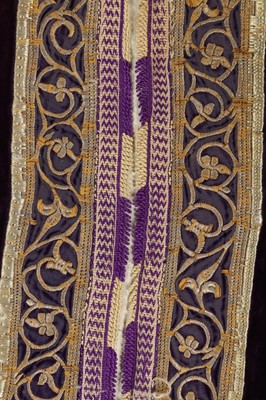 Lot 453 - An embroidered purple velvet torah cover,...