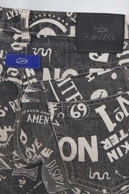 Lot 144 - A John Richmond men's grey and white printed denim ensemble, 1990s