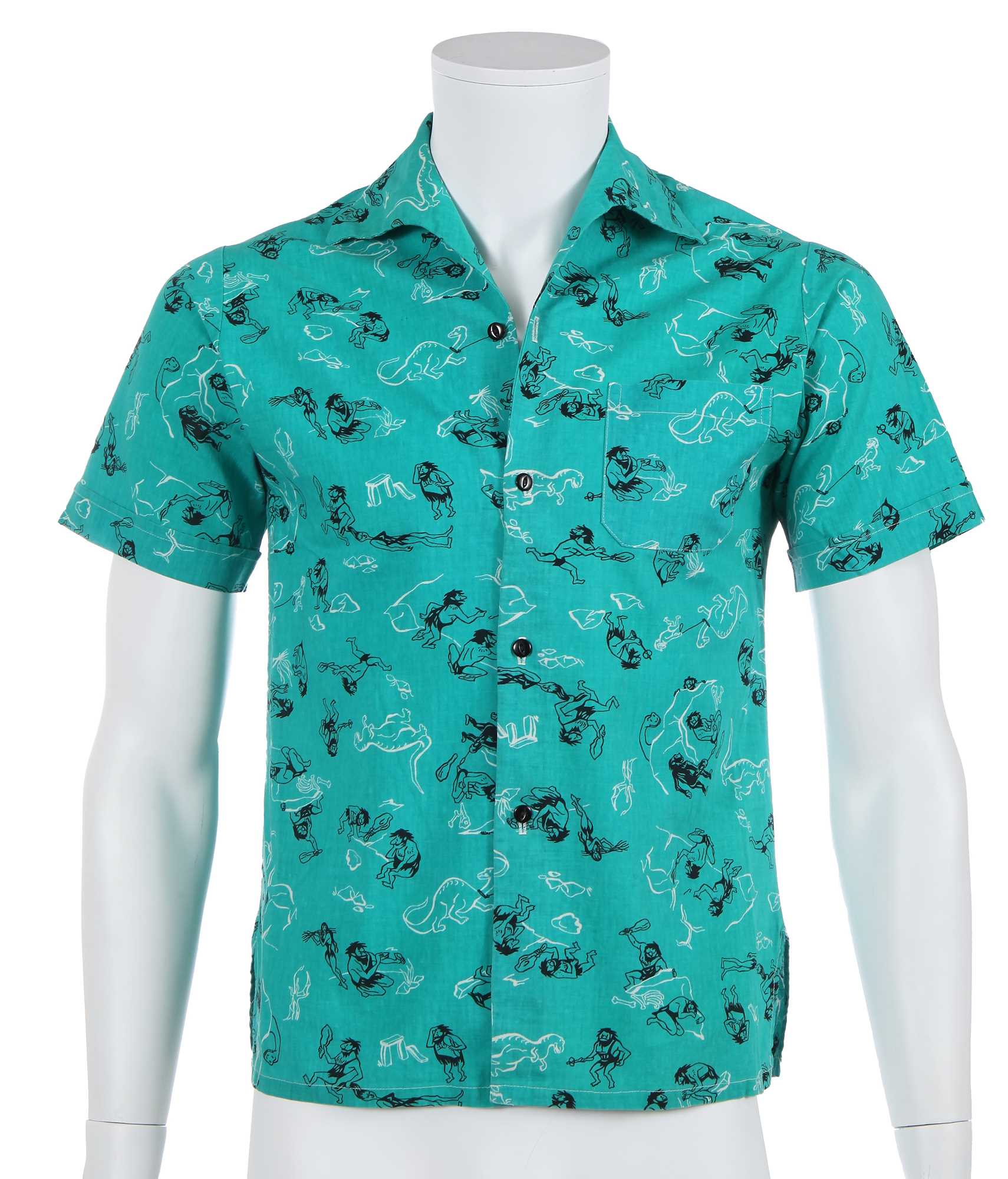 Lot 33 - A rare and early Westwood/McLaren Let it Rock caveman print linen shirt, circa 1972