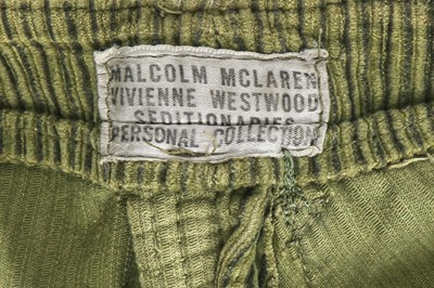 Lot 36 - A pair of Westwood/McLaren Seditionaries green corduroy trousers, circa 1978