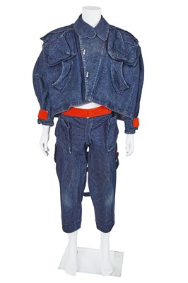 Lot 60 - A Westwood McLaren blue and red striped cotton Bedford cord ensemble, 'Hypnos' collection, Spring-Summer 1984