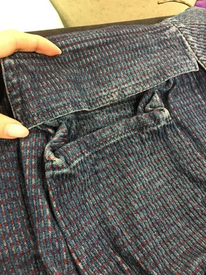 Lot 60 - A Westwood McLaren blue and red striped cotton Bedford cord ensemble, 'Hypnos' collection, Spring-Summer 1984