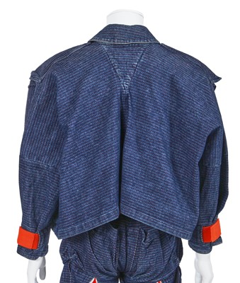 Lot 60 - A Westwood McLaren blue and red striped cotton Bedford cord ensemble, 'Hypnos' collection, Spring-Summer 1984