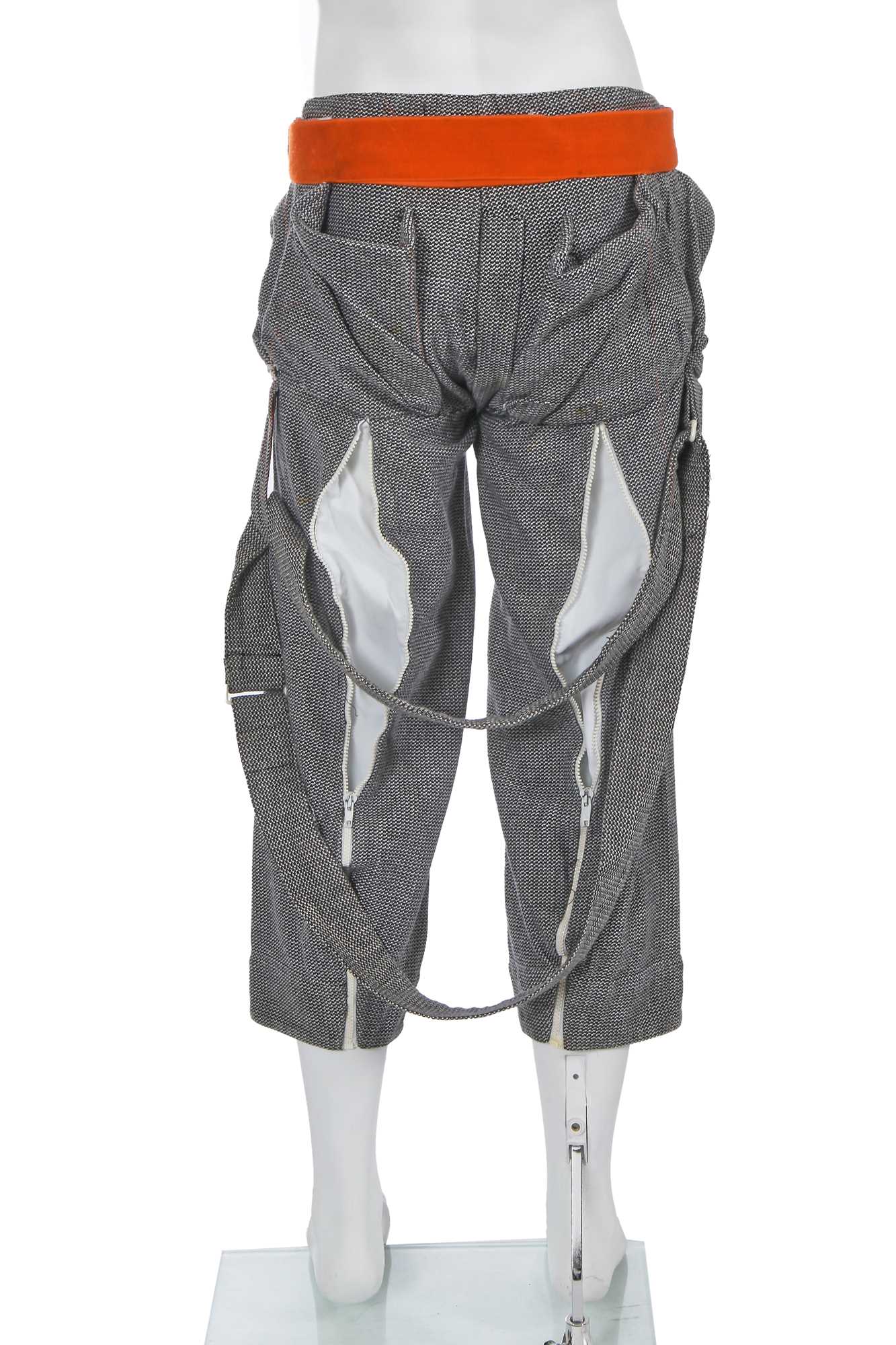 Lot 63 - A pair of Westwood/McLaren black and white piqué cotton bondage trousers, 'Hypnos' collection, Spring-Summer 1984