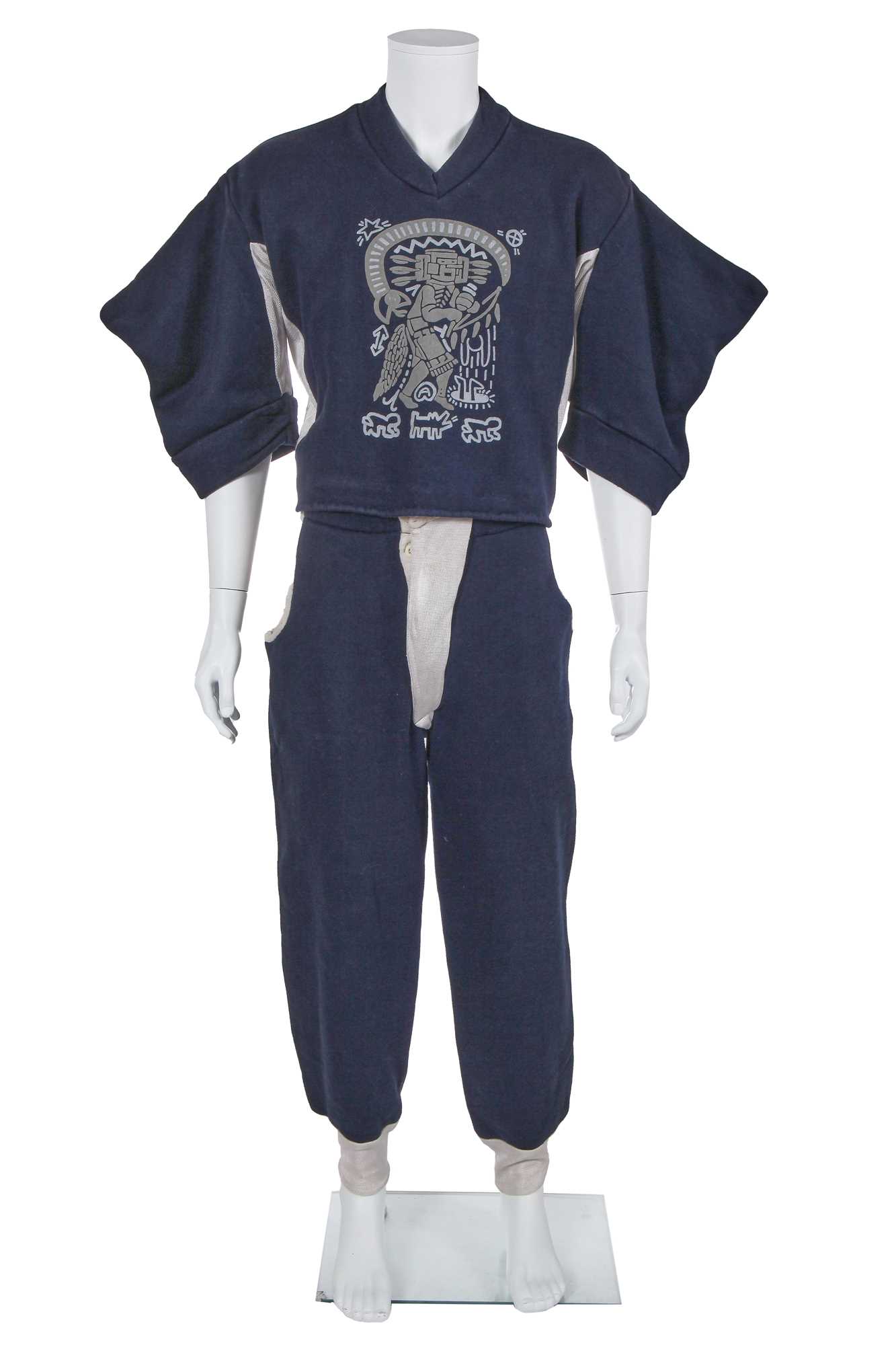 Lot 55 - A Westwood/McLaren blue cotton jersey Keith Haring print ensemble, 'Witches' Collection, Autumn-Winter 1983-84