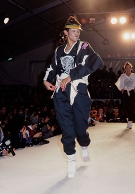 Lot 55 - A Westwood/McLaren blue cotton jersey Keith Haring print ensemble, 'Witches' Collection, Autumn-Winter 1983-84