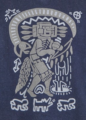 Lot 55 - A Westwood/McLaren blue cotton jersey Keith Haring print ensemble, 'Witches' Collection, Autumn-Winter 1983-84