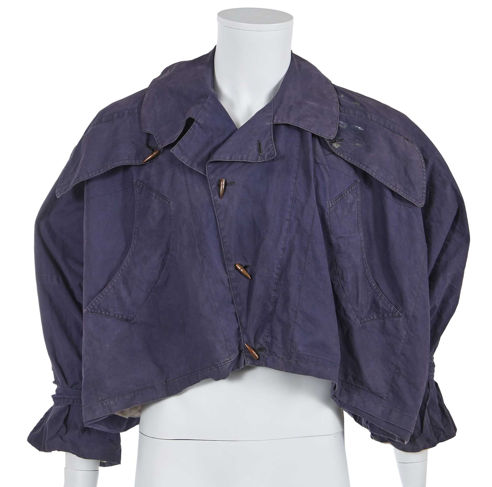 Lot 65 - A Westwood/McLaren Westwood blue cotton jacket, 'Witches' or 'Clint Eastwood' collection, circa 1984