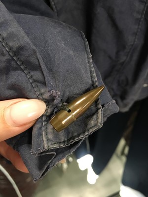 Lot 65 - A Westwood/McLaren Westwood blue cotton jacket, 'Witches' or 'Clint Eastwood' collection, circa 1984