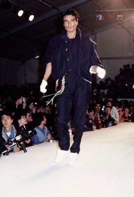 Lot 65 - A Westwood/McLaren Westwood blue cotton jacket, 'Witches' or 'Clint Eastwood' collection, circa 1984