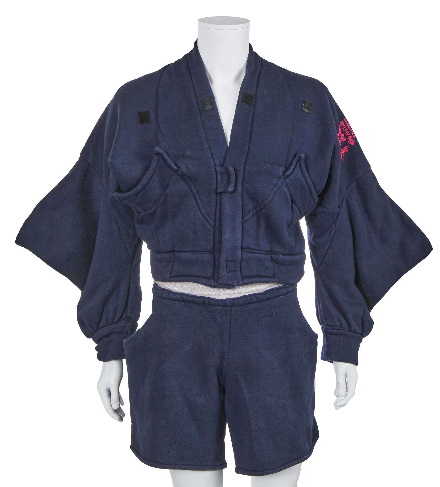 Lot 57 - A Westwood/McLaren blue cotton jersey Keith Haring print ensemble, 'Witches' Collection, Autumn-Winter 1983-84