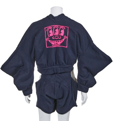 Lot 57 - A Westwood/McLaren blue cotton jersey Keith Haring print ensemble, 'Witches' Collection, Autumn-Winter 1983-84