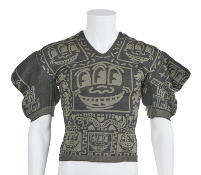 Lot 56 - A Westwood/McLaren Keith Haring knitted cotton-blend top and scarf, 'Witches' collection, Autumn-Winter 1983-84