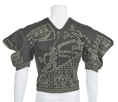 Lot 56 - A Westwood/McLaren Keith Haring knitted cotton-blend top and scarf, 'Witches' collection, Autumn-Winter 1983-84