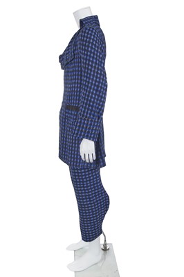 Lot 44 - A Westwood/McLaren blue, black and white ikat weave cotton suit, 'Savage' collection, Spring-Summer 1982