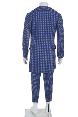 Lot 44 - A Westwood/McLaren blue, black and white ikat weave cotton suit, 'Savage' collection, Spring-Summer 1982