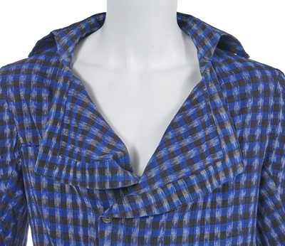 Lot 44 - A Westwood/McLaren blue, black and white ikat weave cotton suit, 'Savage' collection, Spring-Summer 1982