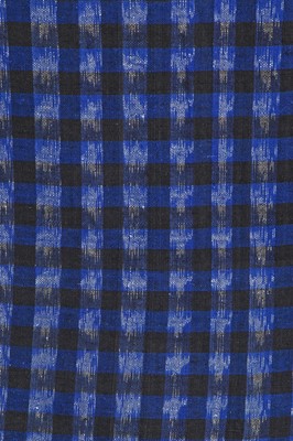 Lot 44 - A Westwood/McLaren blue, black and white ikat weave cotton suit, 'Savage' collection, Spring-Summer 1982