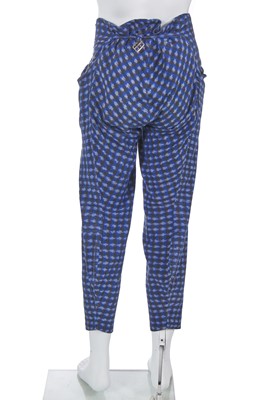 Lot 44 - A Westwood/McLaren blue, black and white ikat weave cotton suit, 'Savage' collection, Spring-Summer 1982