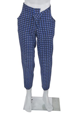 Lot 44 - A Westwood/McLaren blue, black and white ikat weave cotton suit, 'Savage' collection, Spring-Summer 1982