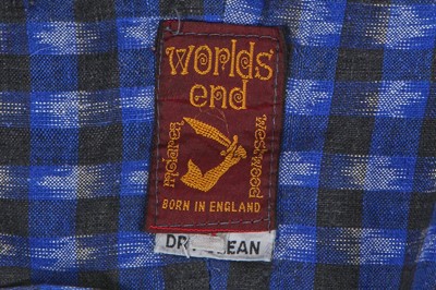 Lot 44 - A Westwood/McLaren blue, black and white ikat weave cotton suit, 'Savage' collection, Spring-Summer 1982