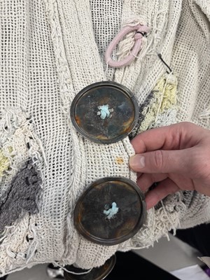 Lot 53 - A rare Westwood/McLaren knitted purple cotton 'kitchen sink' cardigan ensemble, 'Punkature' collection, Spring-Summer 1983