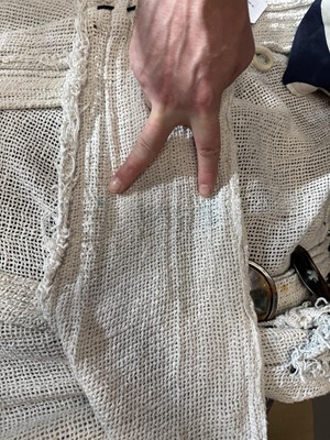 Lot 53 - A rare Westwood/McLaren knitted purple cotton 'kitchen sink' cardigan ensemble, 'Punkature' collection, Spring-Summer 1983