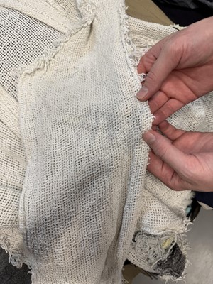 Lot 53 - A rare Westwood/McLaren knitted purple cotton 'kitchen sink' cardigan ensemble, 'Punkature' collection, Spring-Summer 1983