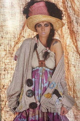 Lot 53 - A rare Westwood/McLaren knitted purple cotton 'kitchen sink' cardigan ensemble, 'Punkature' collection, Spring-Summer 1983