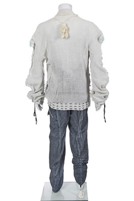 Lot 53 - A rare Westwood/McLaren knitted purple cotton 'kitchen sink' cardigan ensemble, 'Punkature' collection, Spring-Summer 1983