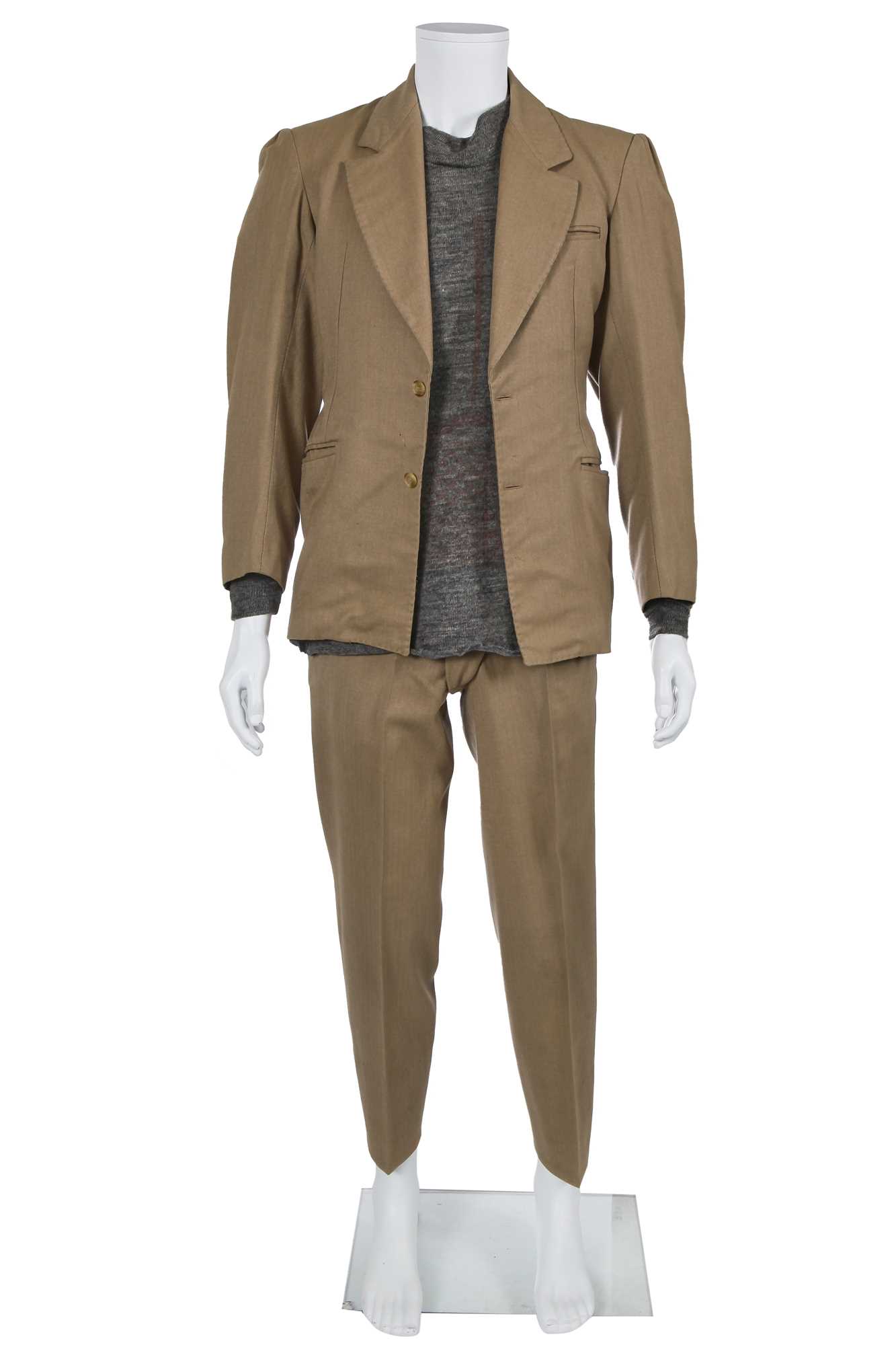 Lot 48 - A Westwood/McLaren men's beige wool suit ensemble, 'Nostalgia of Mud (Buffalo)' collection, Autumn-Winter 1982-83