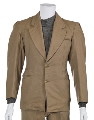 Lot 48 - A Westwood/McLaren men's beige wool suit ensemble, 'Nostalgia of Mud (Buffalo)' collection, Autumn-Winter 1982-83