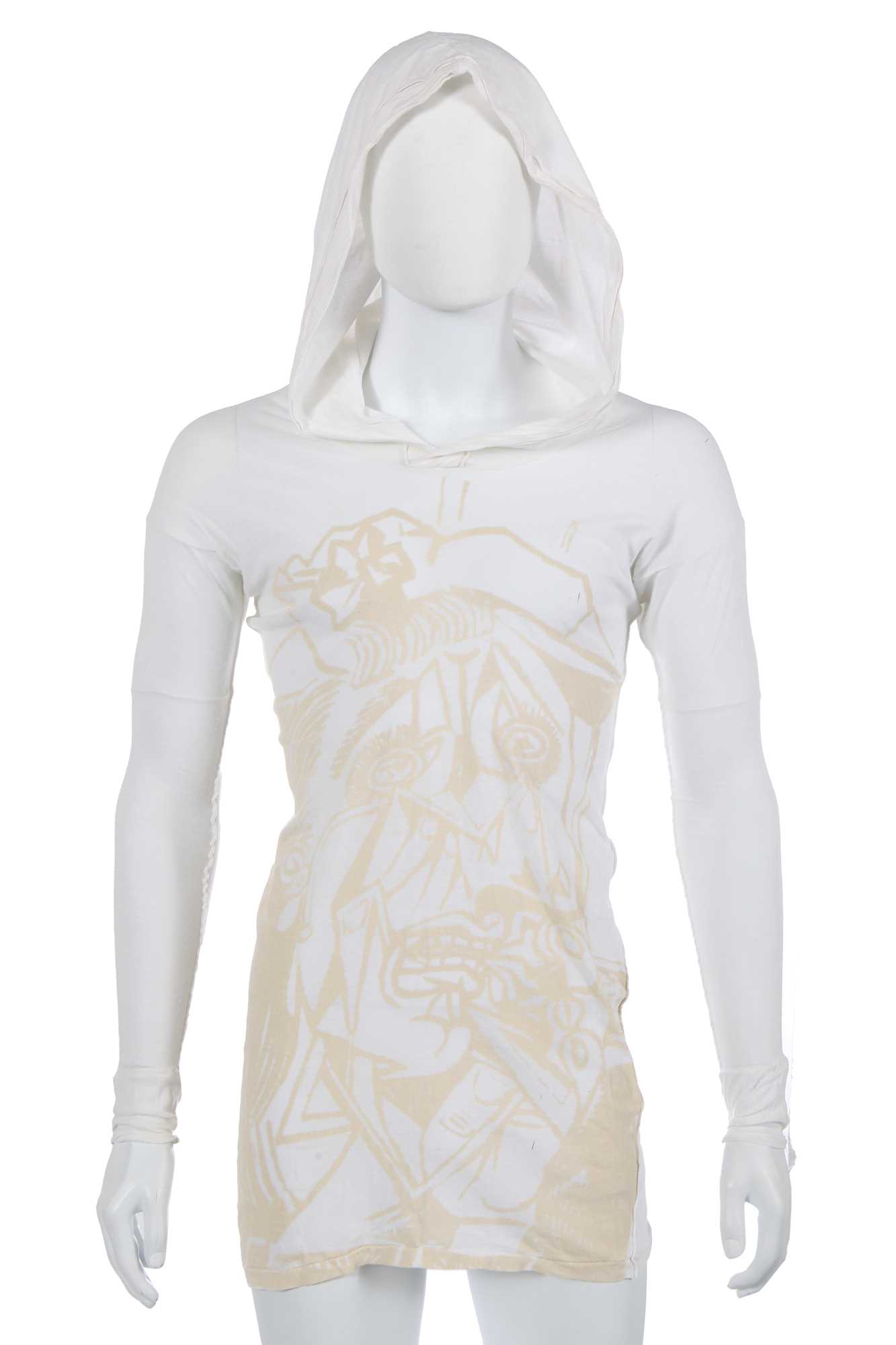 Lot 50 - A Westwood/McLaren 'Picasso' print white cotton jersey hooded t-shirt, 'Nostalgia of Mud (Buffalo)' collection, Autumn-Winter 1982-83