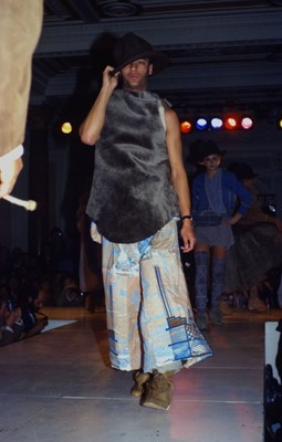 Lot 51 - A Westwood/McLaren marbled 'power station' print tunic/vest, 'Nostalgia of Mud (Buffalo)' collection, Autumn-Winter 1982-83