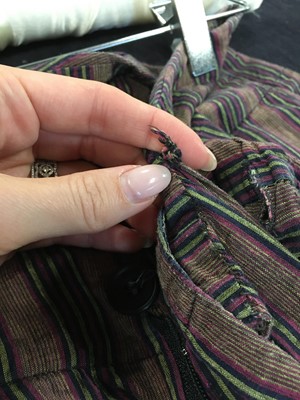 Lot 41 - A pair of Westwood/McLaren madras striped cotton trousers, 'Pirate' collection, Autumn-Winter 1981-82