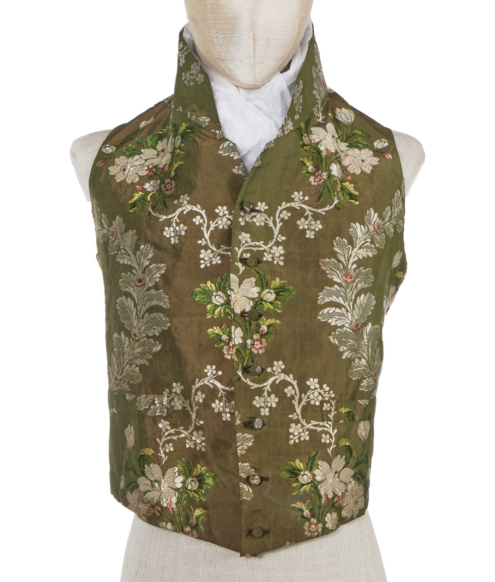 Lot 175 - An unusual gentleman's brocaded green silk waistcoat, circa 1810
