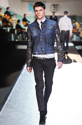 Lot 11 - A Dsquared2 men's distressed studded blue denim jacket, Autumn-Winter 2012-13