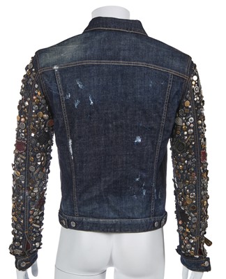 Lot 11 - A Dsquared2 men's distressed studded blue denim jacket, Autumn-Winter 2012-13
