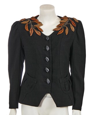 Lot 738 - A beaded black moss crêpe jacket, copy of Schiaparelli 'Pagan' collection, Autumn-Winter 1938-39