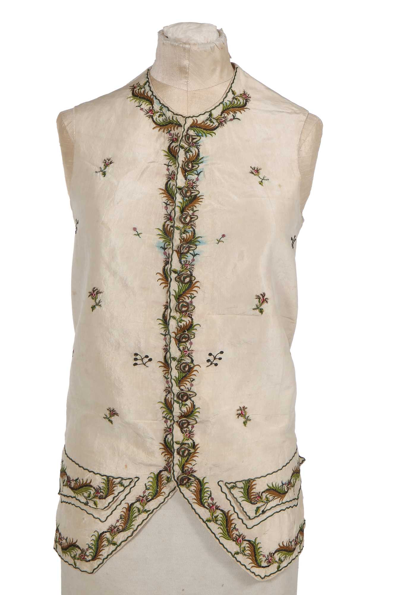 Lot 183 - A gentleman's embroidered ivory silk waistcoat, circa 1775