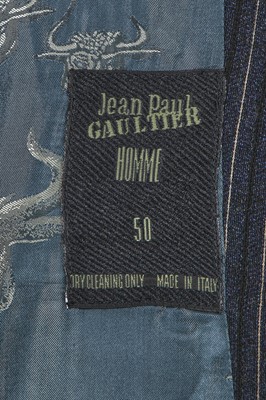 Lot 113 - A Jean Paul Gaultier men's grey pinstriped wool jacket, 'Le Grand Voyage/Tarbullboud’deville' collection, Autumn-Winter 1994-95