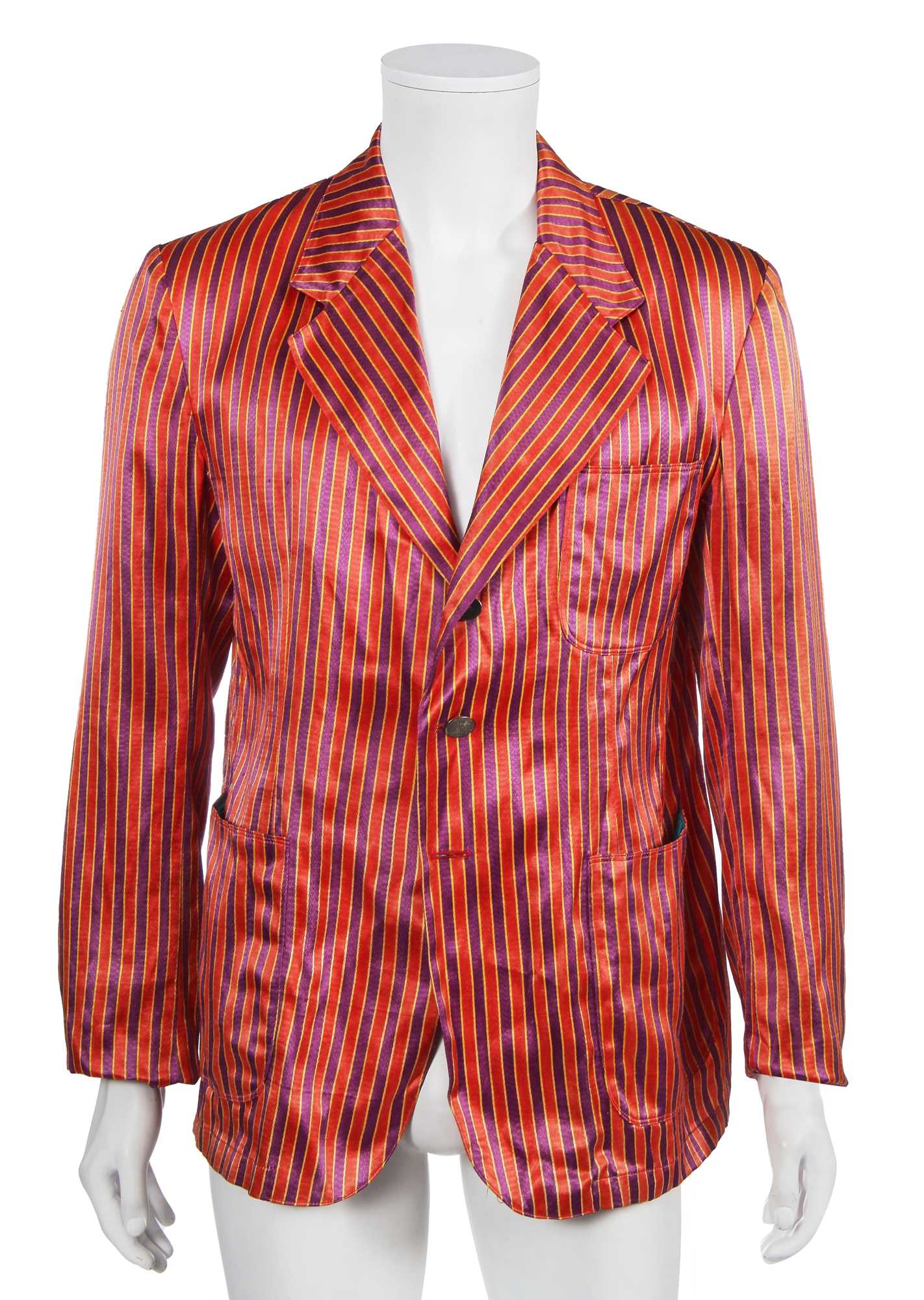 Lot 74 - A Vivienne Westwood men's red and purple striped satin blazer, 'Salon' collection, Spring-Summer 1992
