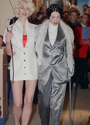 Lot 74 - A Vivienne Westwood men's red and purple striped satin blazer, 'Salon' collection, Spring-Summer 1992