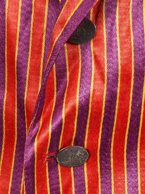 Lot 74 - A Vivienne Westwood men's red and purple striped satin blazer, 'Salon' collection, Spring-Summer 1992