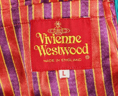 Lot 74 - A Vivienne Westwood men's red and purple striped satin blazer, 'Salon' collection, Spring-Summer 1992